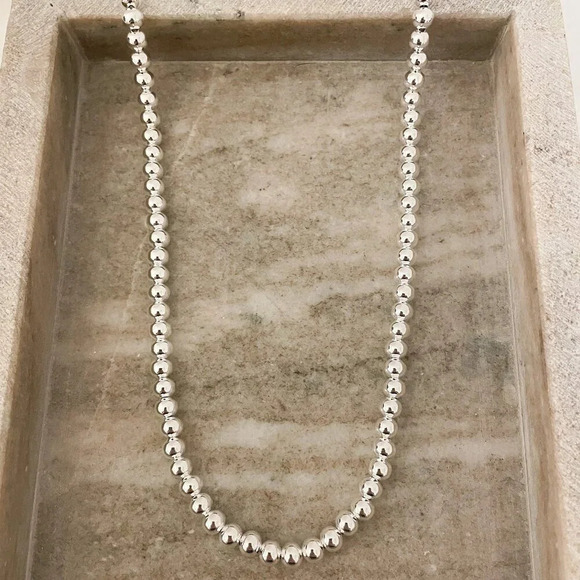 925 Sterling Silver Bead Necklace 6 MM Bead Necklace Ball Statement Necklace - Picture 3 of 5